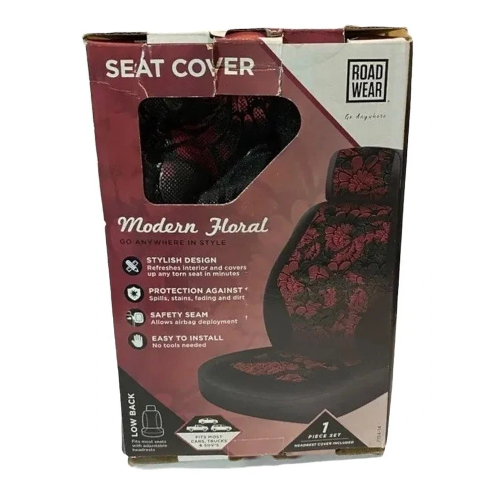 Road Wear Seat‎ Cover Universal Low Back New Red Black Modern Floral Airbag Safe